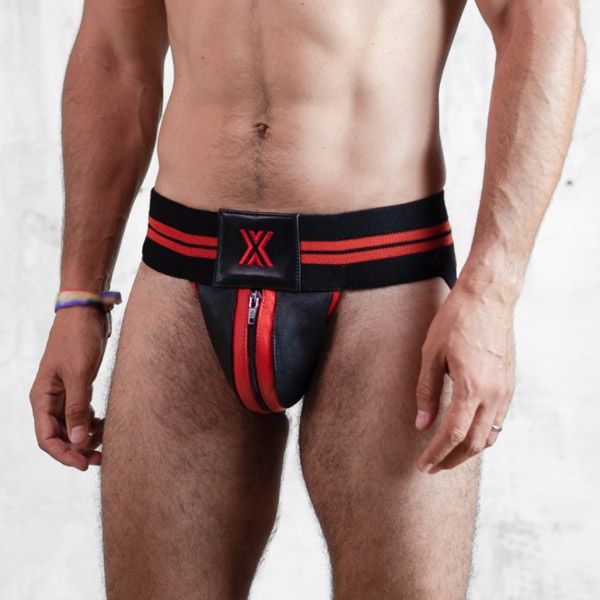 Boxer Barcelona Leather Mega Jock | Black/Red