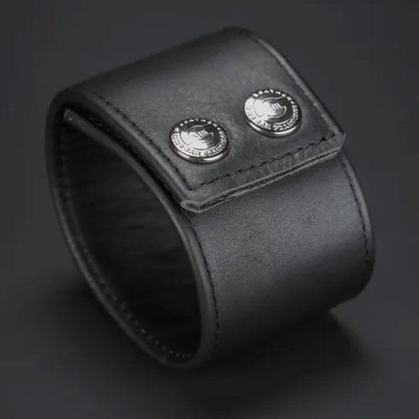 Mr.S Leather Wide Leather Wristband | Black