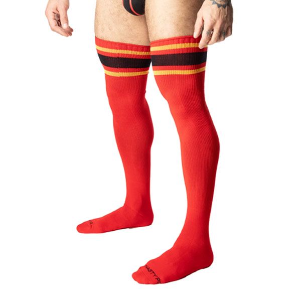 Nasty Pig Hook'd Up Thigh High Sock | Red/Gold/Black