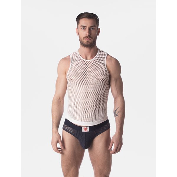 Barcode Berlin Stefano Fishnet Tank Top | White