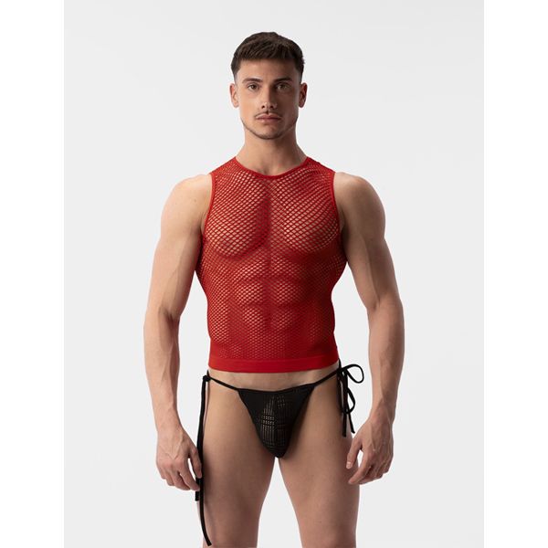 Barcode Berlin Stefano Fishnet Tank Top | Red
