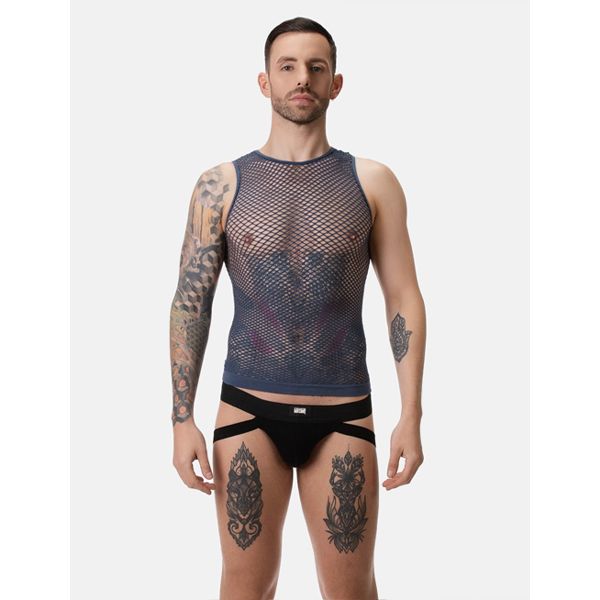 Barcode Berlin Stefano Fishnet Tank Top | Navy