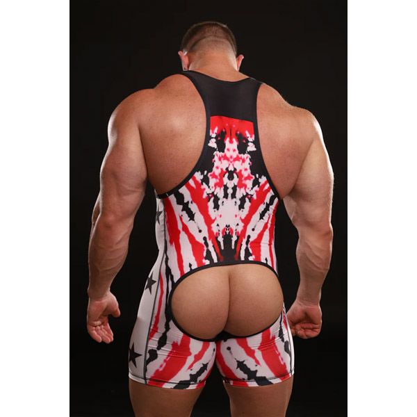 Strapp Metal Union Punk Half Nelson Wrestle Suit | Red, Black & White