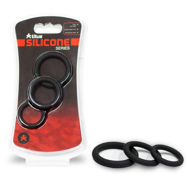 Titus Silicone Series - Cock Ring 3 Pack - Black