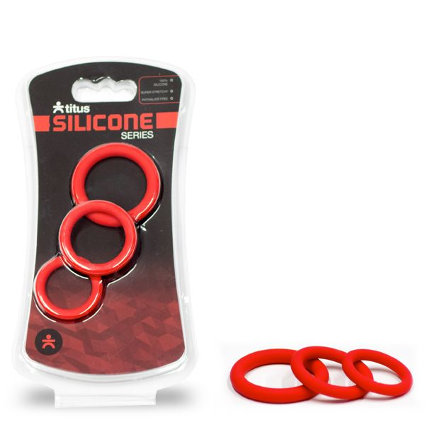 Titus Silicone Series - Cock Ring 3 Pack - Red