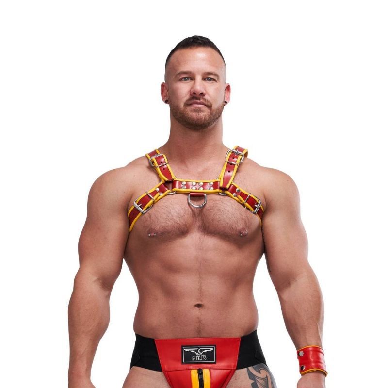 Mister B Leather CIRCUIT Harness | Red & Yellow