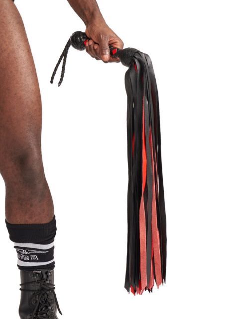 Mister B Impact Premium Leather Flogger | Black Red