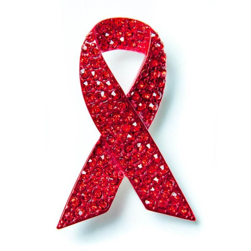Red online ribbon brooch