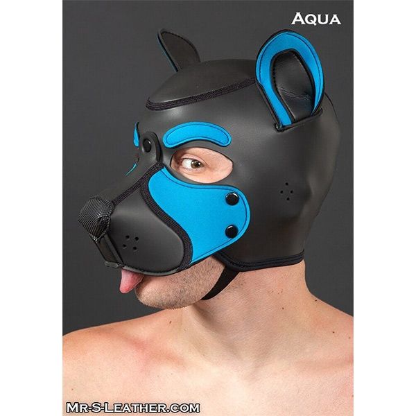 Mr S Leather NEOPRENE FRISKY Puppy Hood | Black & Aqua