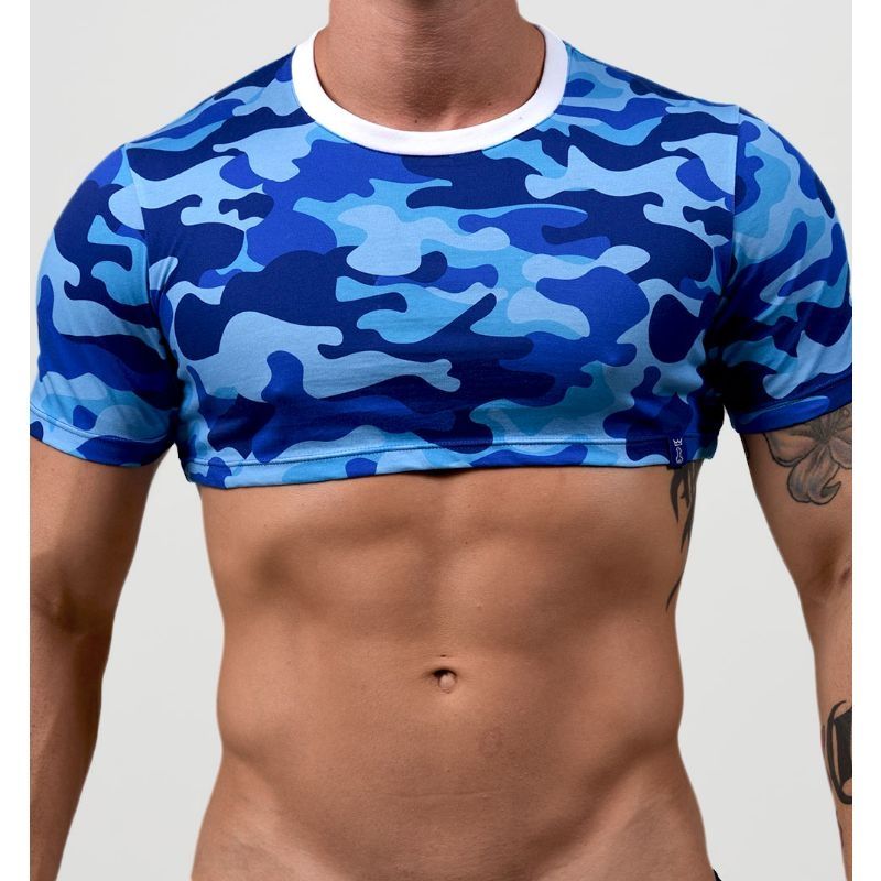 BLUE CAMO Belly Top by Project Claude Gay Interest Designer