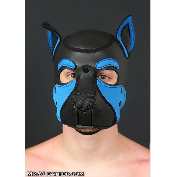 Mr S Leather NEOPRENE FRISKY Puppy Hood | Black & Cobalt