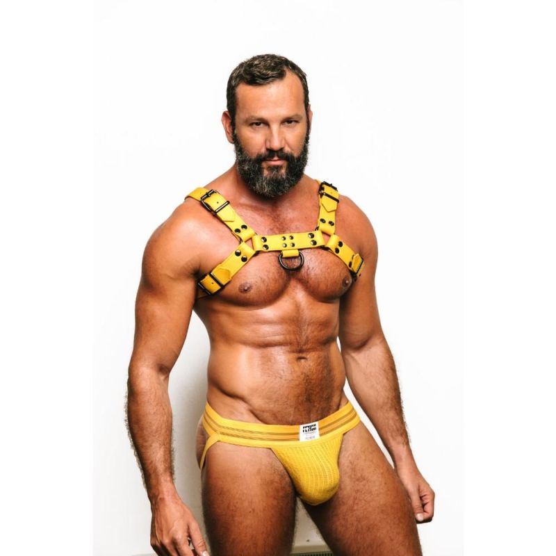 Fetish Gear SOLID COLOUR Leather H-Front Chest Harness | Yellow