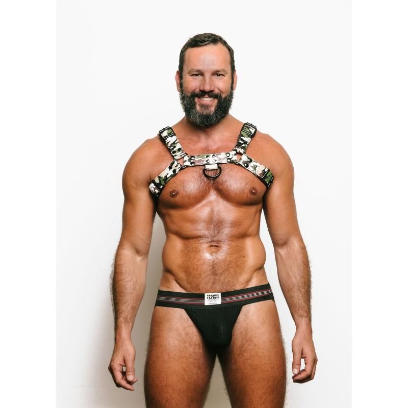 Fetish Gear SOLID COLOUR Leather H-Front Chest Harness | Green Camo