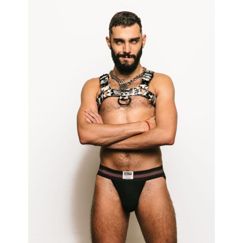 Fetish Gear SOLID COLOUR Leather H-Front Chest Harness | Grey Camo