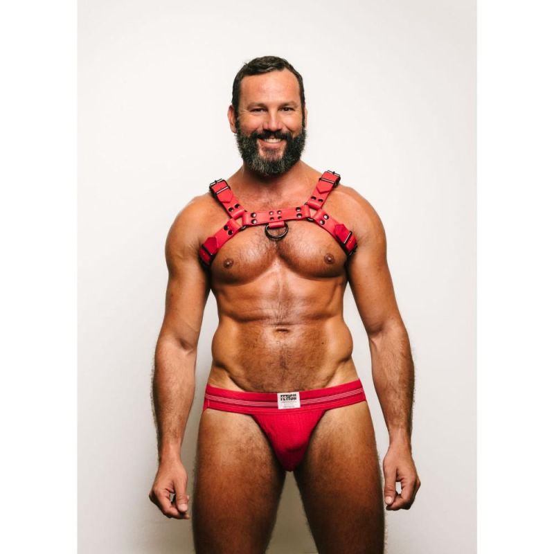 Fetish Gear SOLID COLOUR Leather H-Front Chest Harness | Red