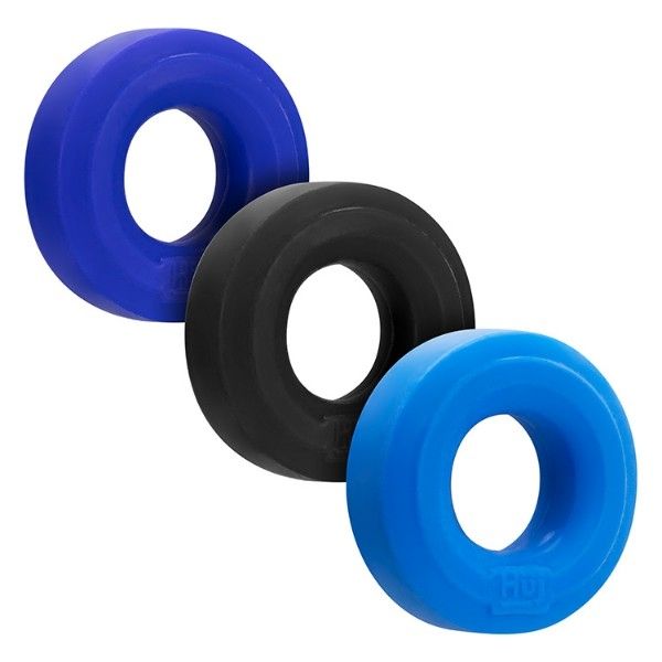 hünkyjunk HUJ Cock 'Grippy' Ring 3 Pack | Tar, Cobalt Blue & Aqua