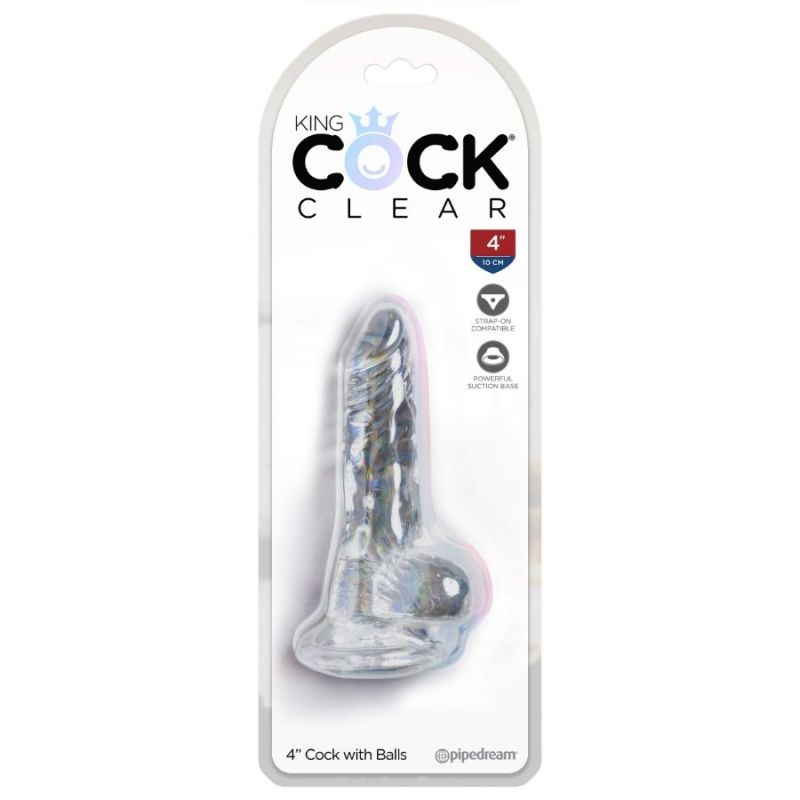KING COCK Dildo with Balls: Clear | 4 inches