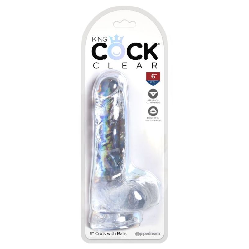 KING COCK Dildo with Balls: Clear | 6 inches