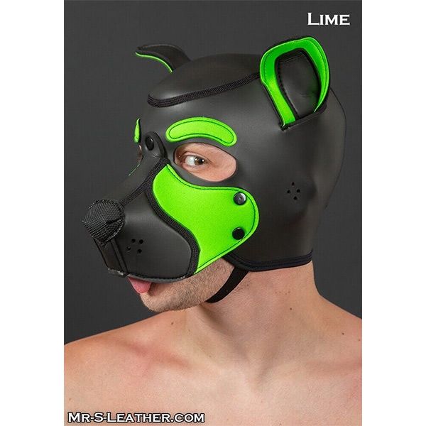 Mr S Leather NEOPRENE FRISKY Puppy Hood | Black & Lime
