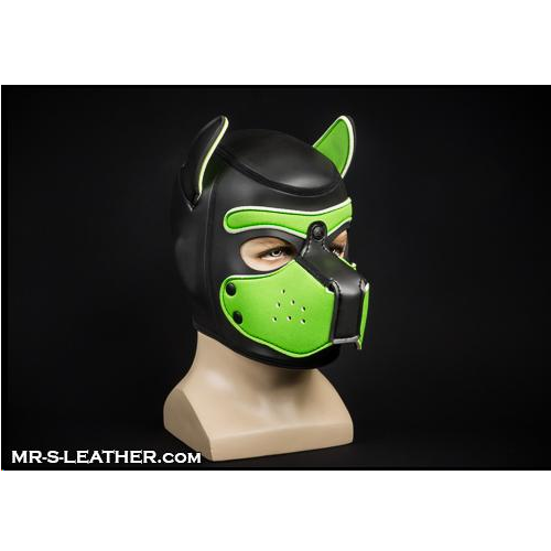 Mr S Leather NEOPRENE Puppy Hood | Black & Lime Green