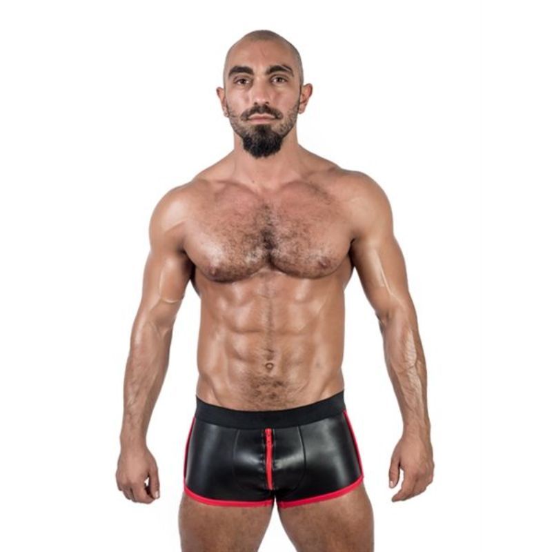Mister B Neoprene Shorts with 3 Way Full Zip | Black & Red