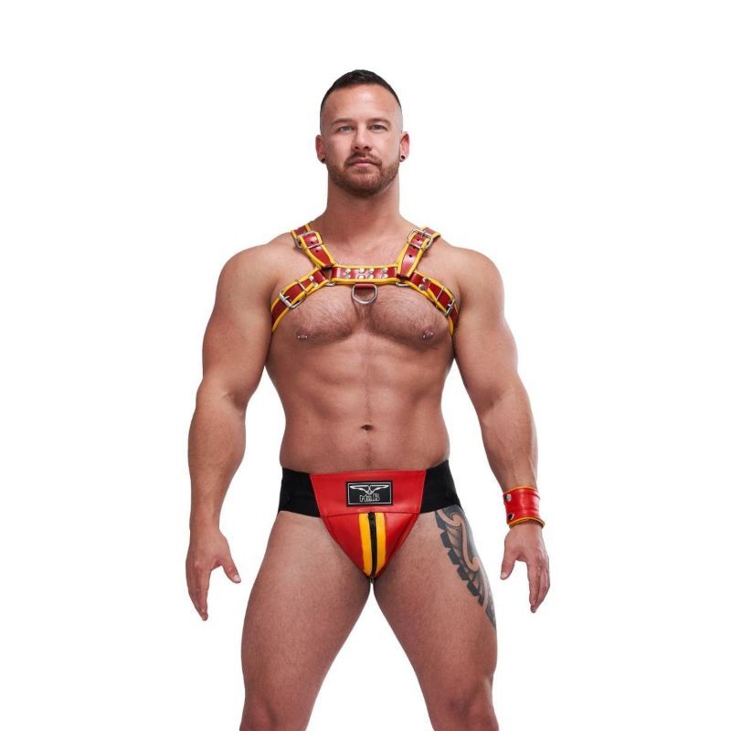 Mister B CIRCUIT Leather Jockstrap | Red & Yellow