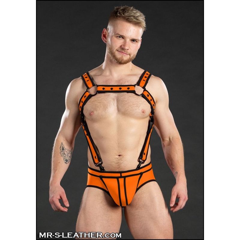 Mr S Leather NEOPRENE NEO BOLD Crossbow Body Harness | Orange