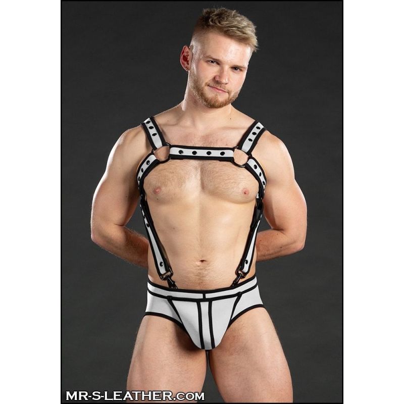 Mr S Leather NEOPRENE NEO BOLD Crossbow Body Harness | White