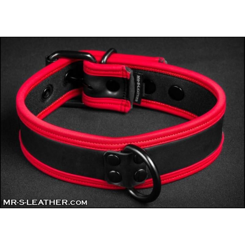 Mr S Leather NEO Puppy Collar | Black with Red Piping