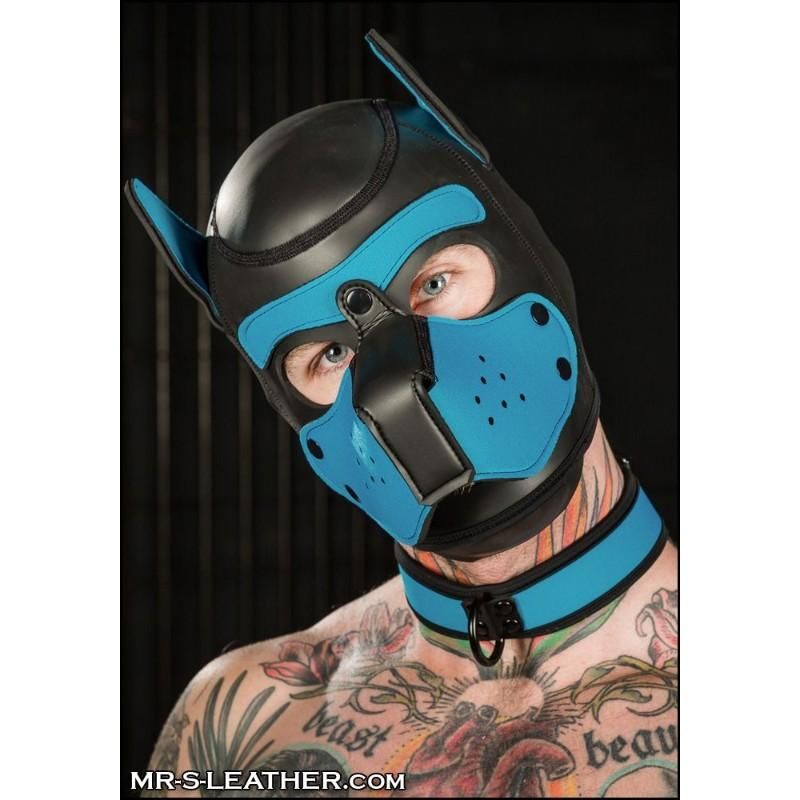 Mr S Leather NEOPRENE Puppy Hood | Black & Aqua