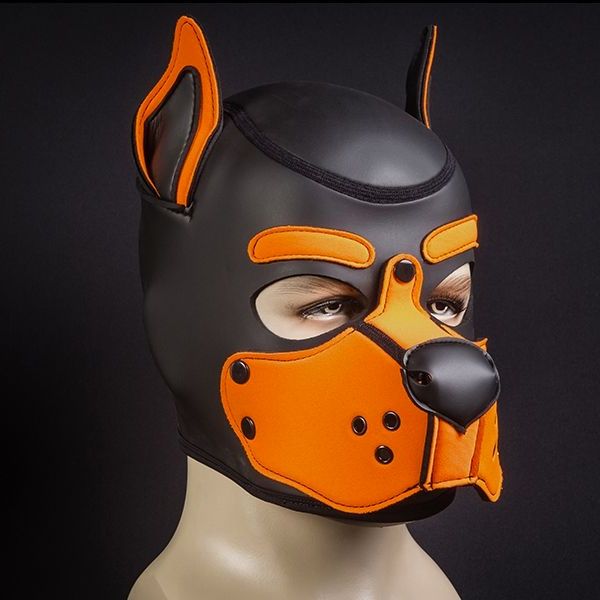 Mr S Leather Neoprene K9 Puppy Hood | Black/Orange