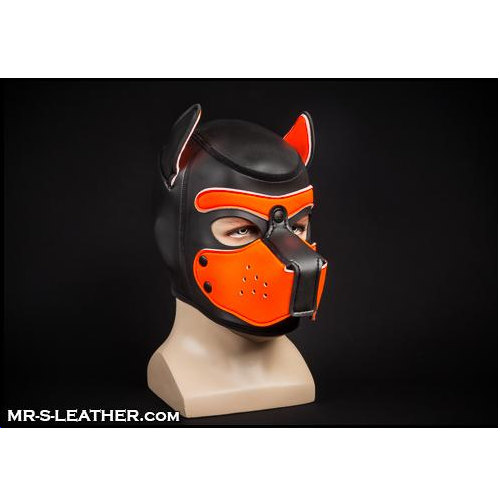 Mr S Leather NEOPRENE Puppy Hood | Black & Orange
