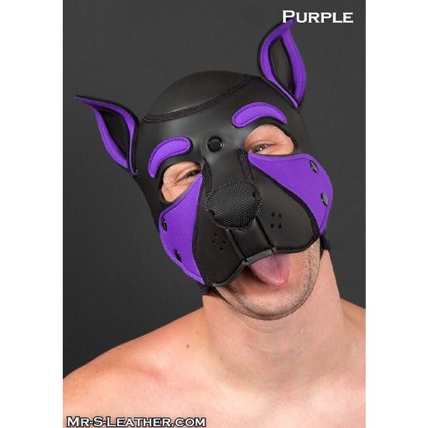 Mr S Leather NEOPRENE FRISKY Puppy Hood | Black & Purple