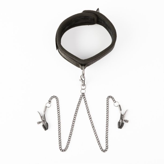 SEI MIO - Twin Tweaks - Velvet Collar with Nipple Clamps