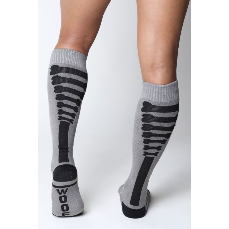 Cell Block 13 KENNEL CLUB Bones Knee High Sock | Grey