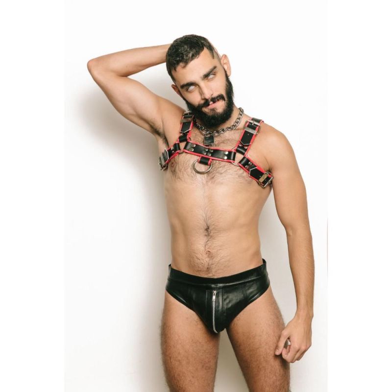 Titus H-Front Leather Chest Harness with COLOURED Piping | Pink