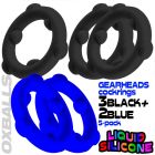 Oxballs GEARHEADS Silicone Cockrings 5 Pack | Black/Blue