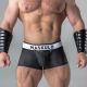 MASKULO Rubber Look Trunks with Removable Codpiece & Rear Zip