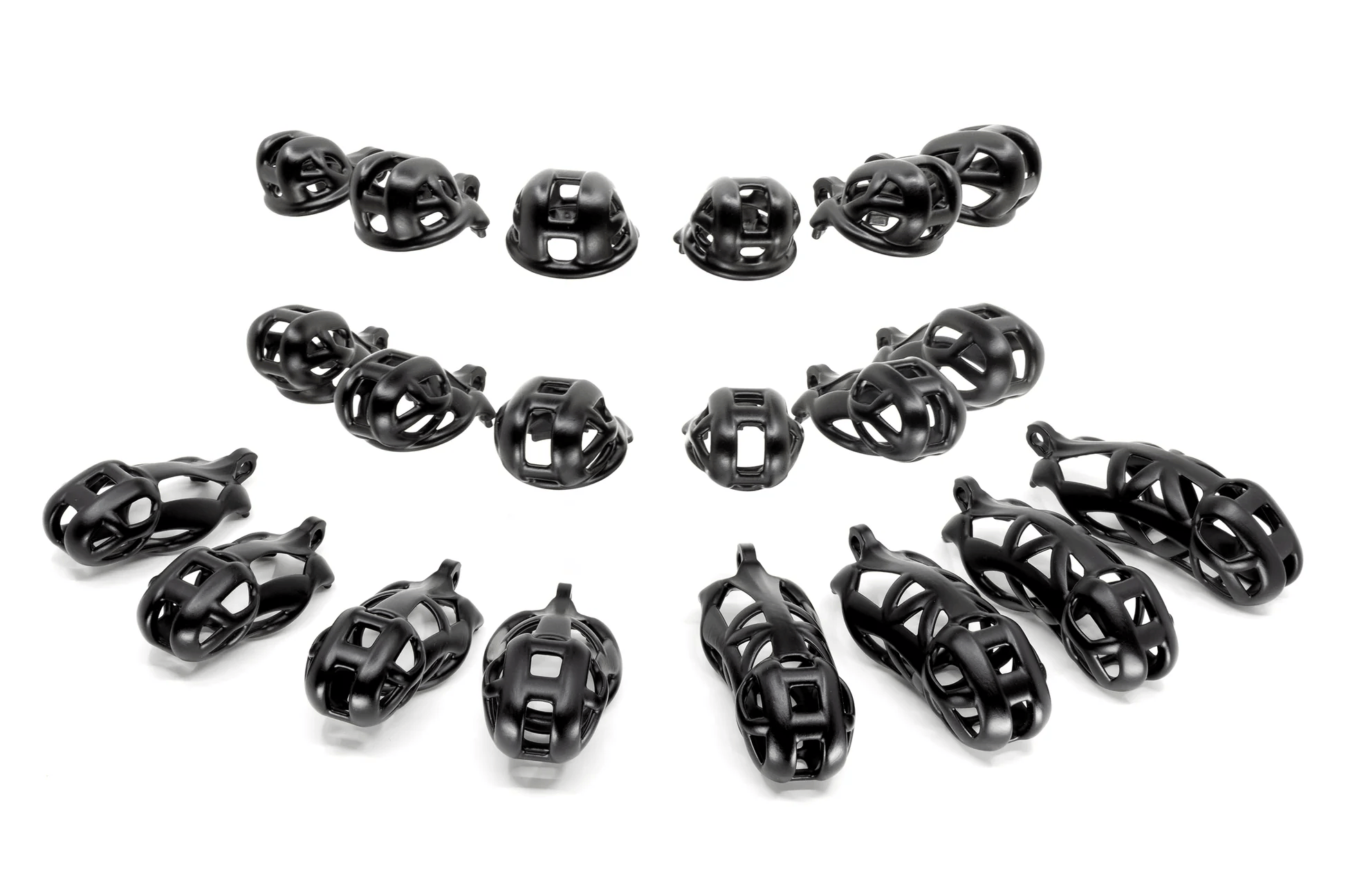 KINK3D Cobra chastity device fully assembled in a variation of sizes and base rings from Clonezone