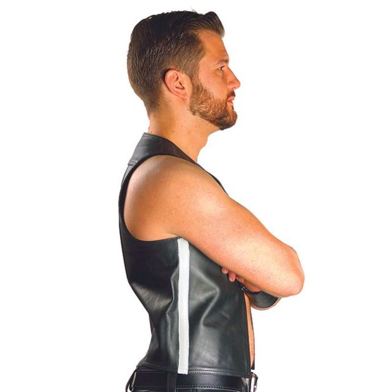 Mister B Leather Muscle Vest | White Stripes