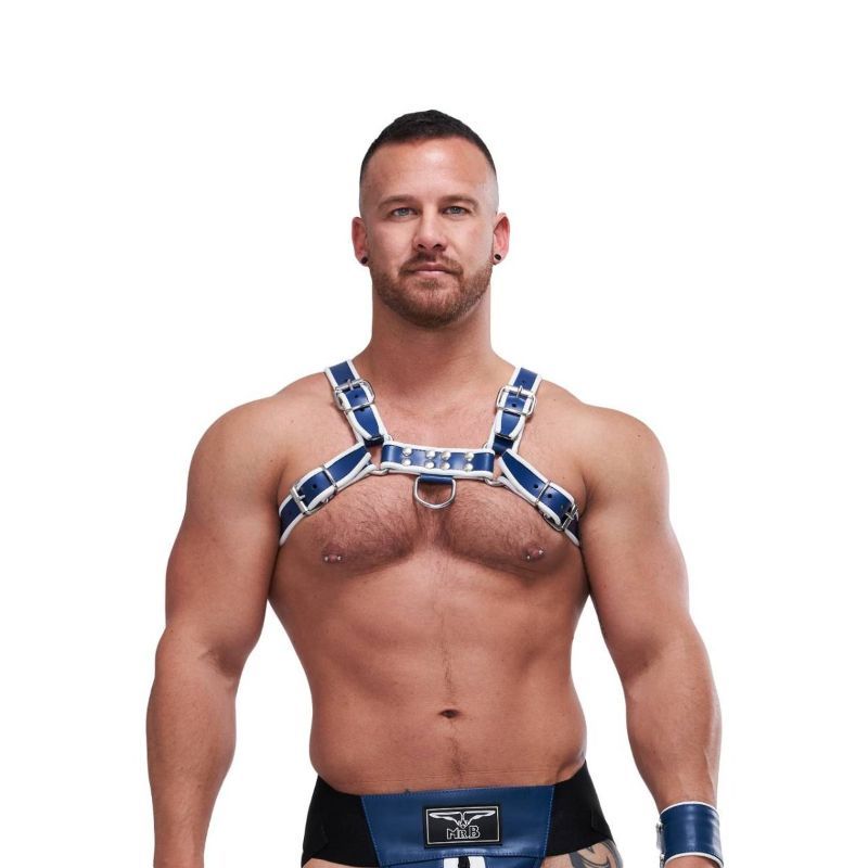 Mister B Leather CIRCUIT Harness | Blue & White